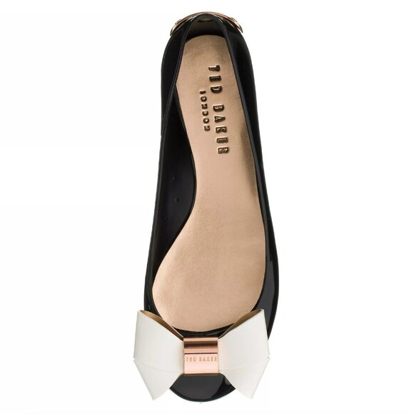 TED BAKER London - Black White Bow w/ Rose Gold - Jelly Slip Ballet Flats - 7 - Picture 1 of 8